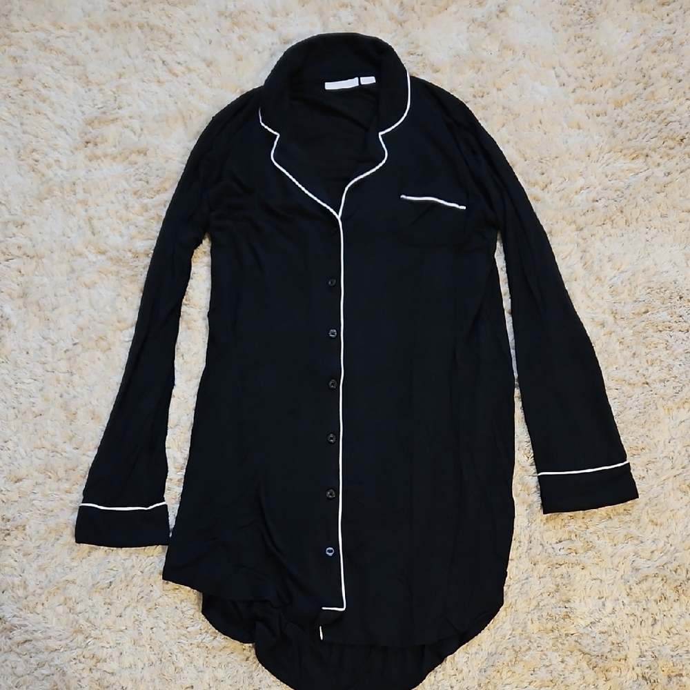 Nordstrom Black and White Pajama Shirt with Notched Collar